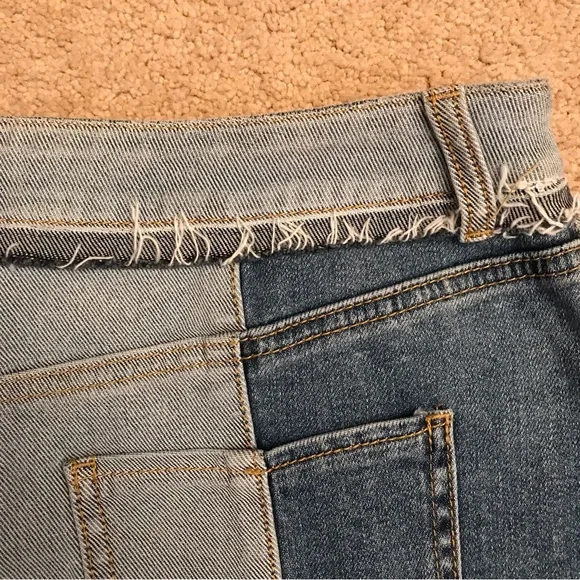 Soho Color Block Denim Skirt NEW Womens Size 6 Blue Distressed Raw Hem - Picture 11 of 13